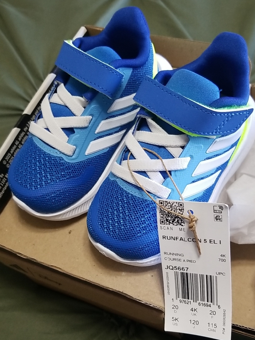 adidas Kids Blue & White Hook-and-Loop Sneakers